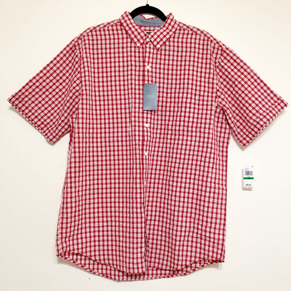 Arrow Men’s Short Sleeve Casual Shirt Size L Plaid